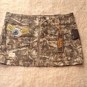 Von Dutch Green Camouflage Mini Skirt